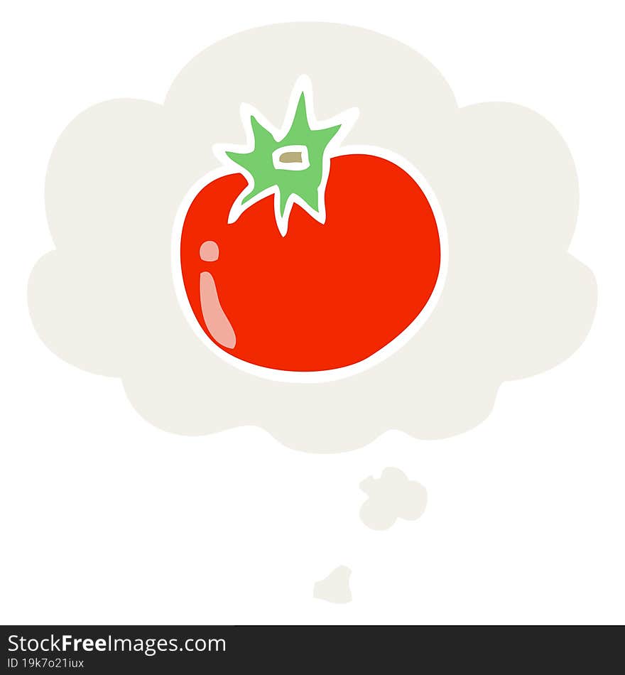 cartoon tomato and thought bubble in retro style