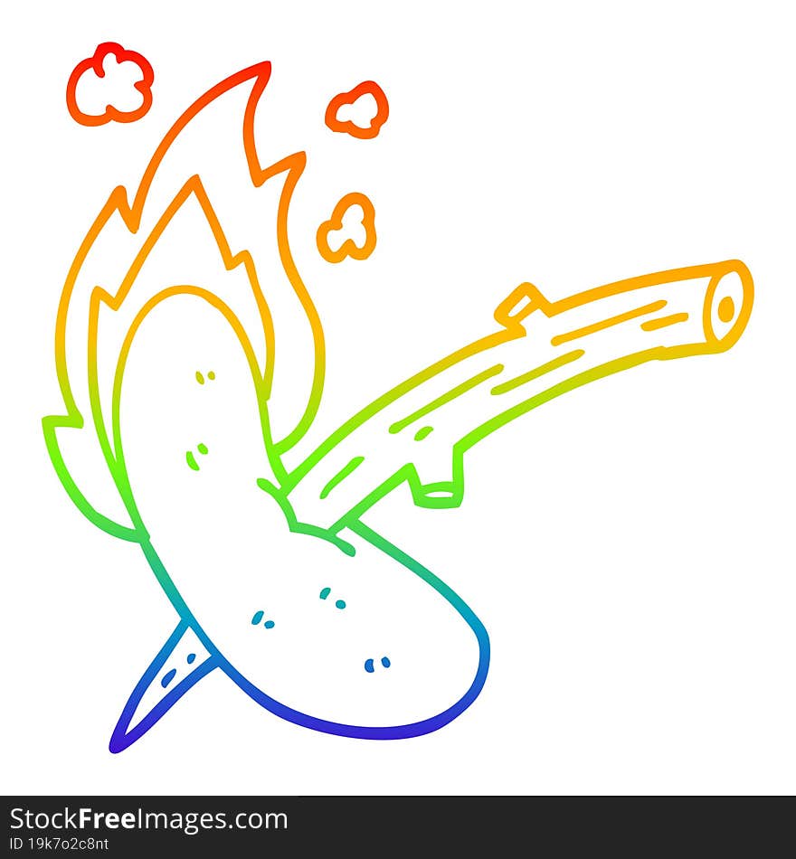 rainbow gradient line drawing of a cartoon hot dog