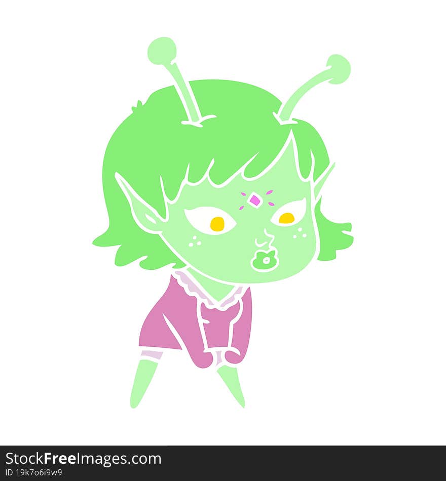 Pretty Flat Color Style Cartoon Alien Girl