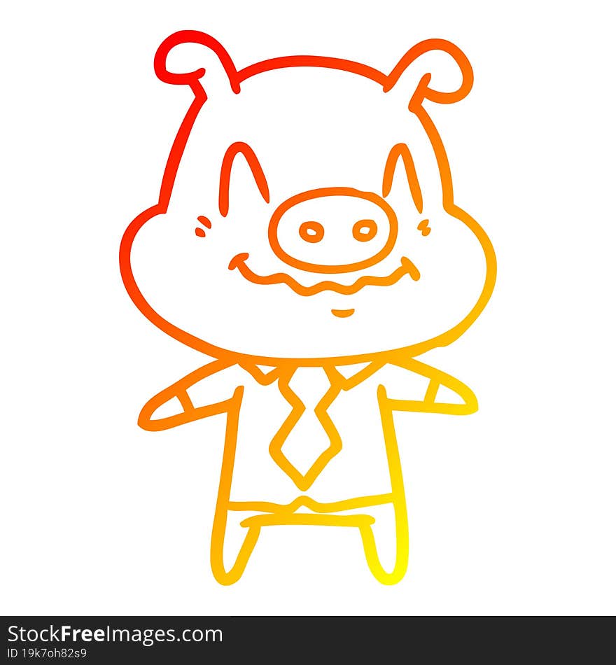 warm gradient line drawing nervous cartoon pig boss