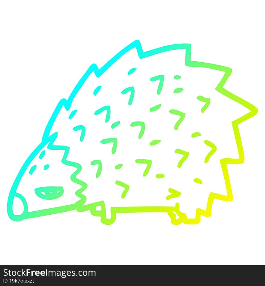 Cold Gradient Line Drawing Cartoon Angry Hedgehog