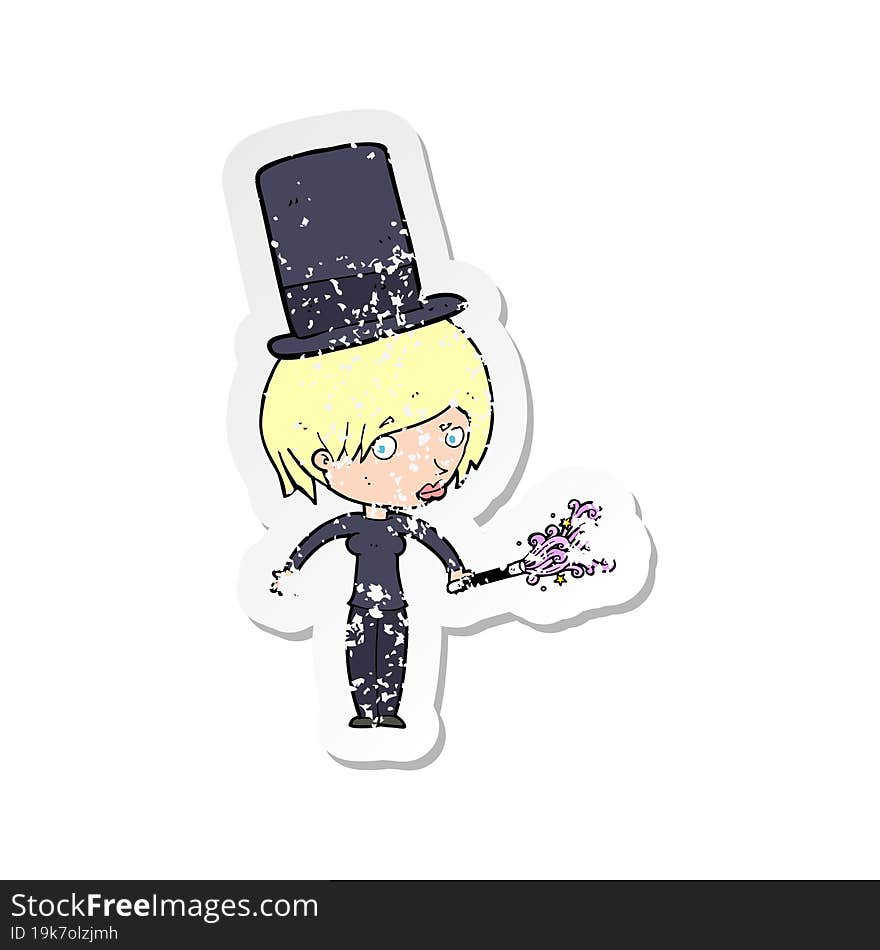 retro distressed sticker of a cartoon female magician