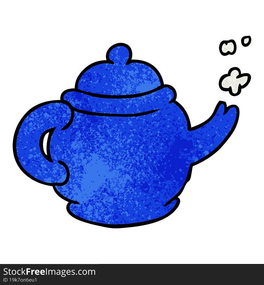 hand drawn textured cartoon doodle of a blue tea pot