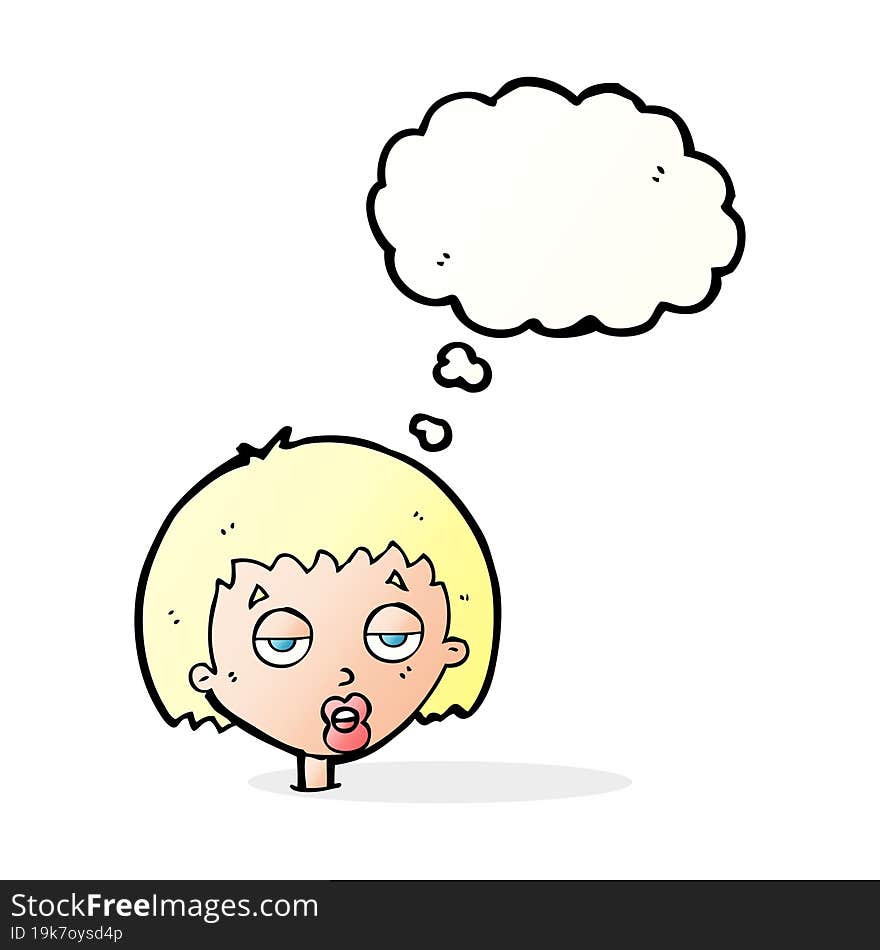 cartoon bored woman with thought bubble