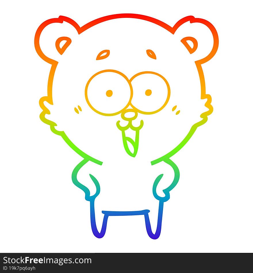 rainbow gradient line drawing of a laughing teddy  bear cartoon