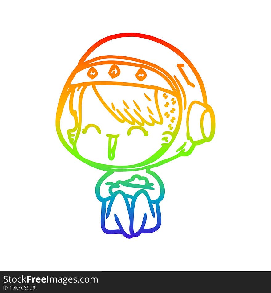 rainbow gradient line drawing happy cartoon space girl