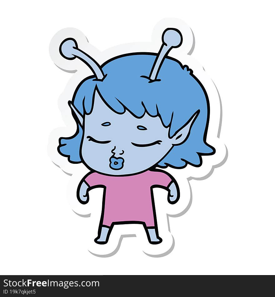 sticker of a cute alien girl cartoon