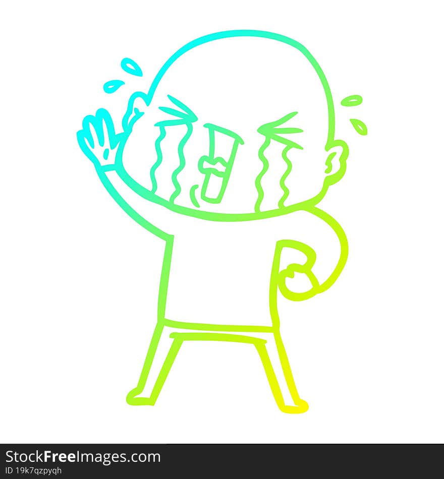 Cold Gradient Line Drawing Cartoon Crying Bald Man