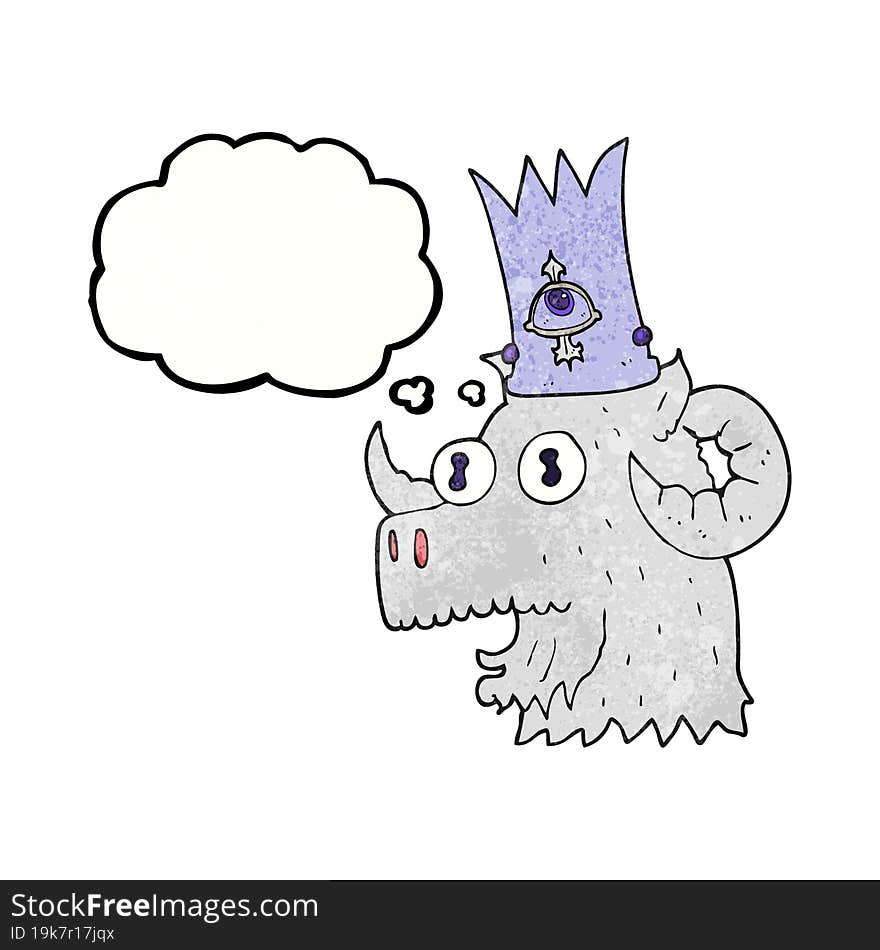 thought bubble textured cartoon ram head with magical crown