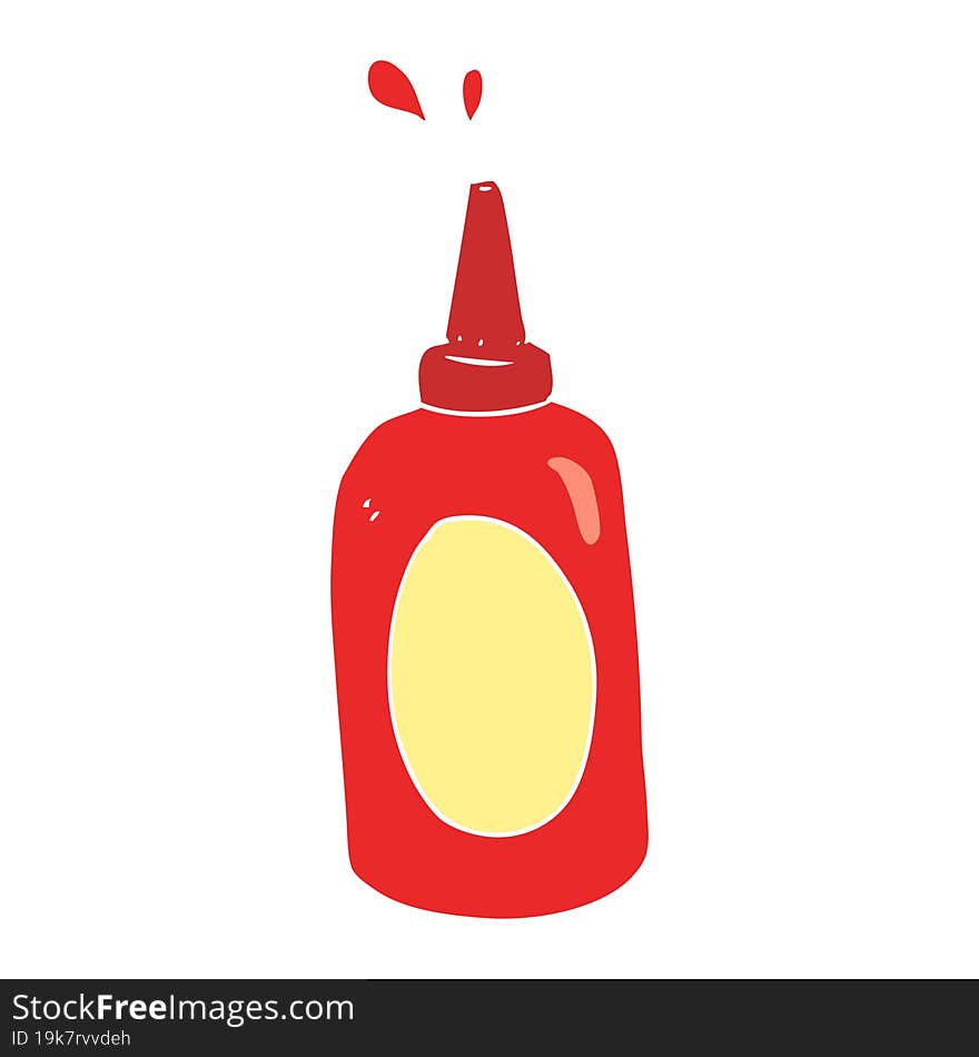 flat color illustration of a cartoon ketchup bottle