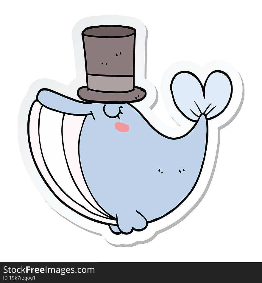 sticker of a cartoon whale with top hat