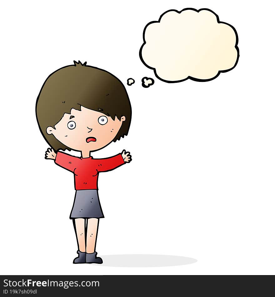 cartoon worried woman with thought bubble