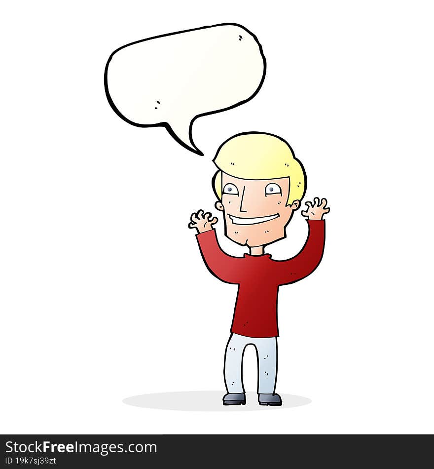 cartoon excited man with speech bubble