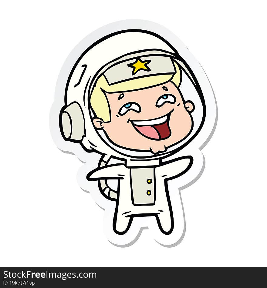 sticker of a cartoon laughing astronaut