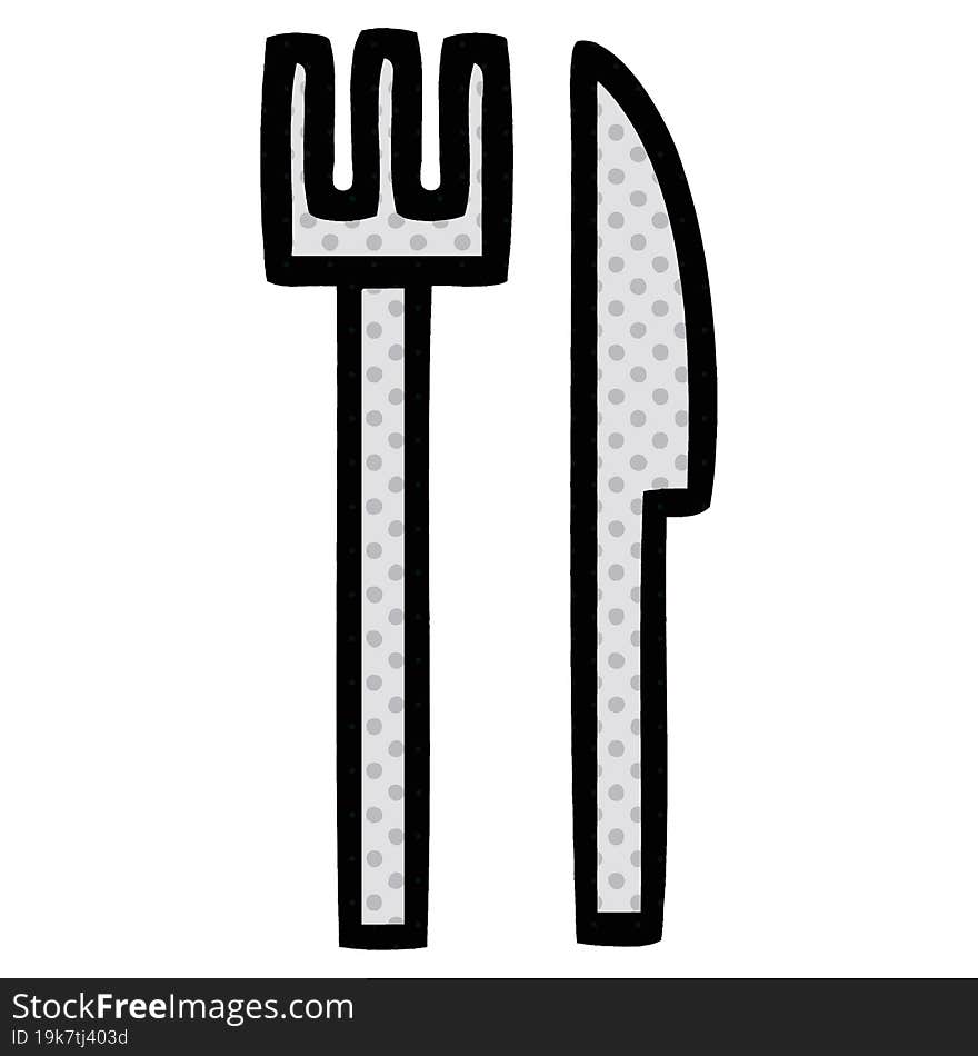 comic book style cartoon knife and fork