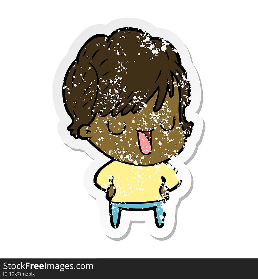 distressed sticker of a cartoon woman talking