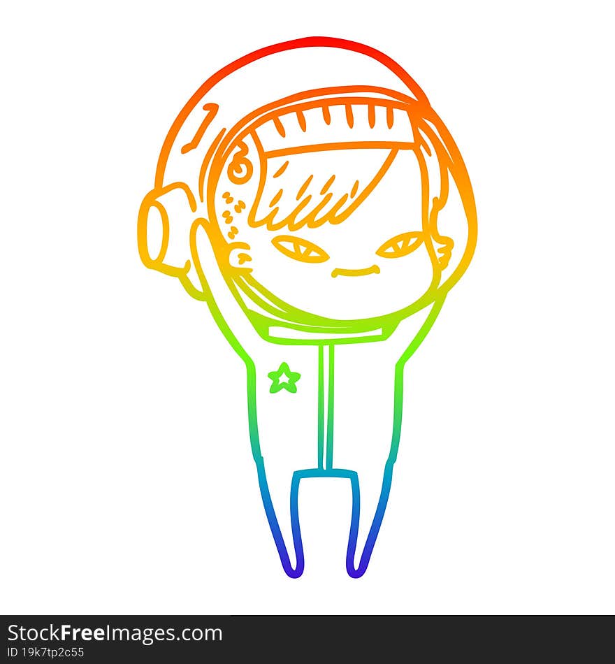 rainbow gradient line drawing of a cartoon astronaut woman