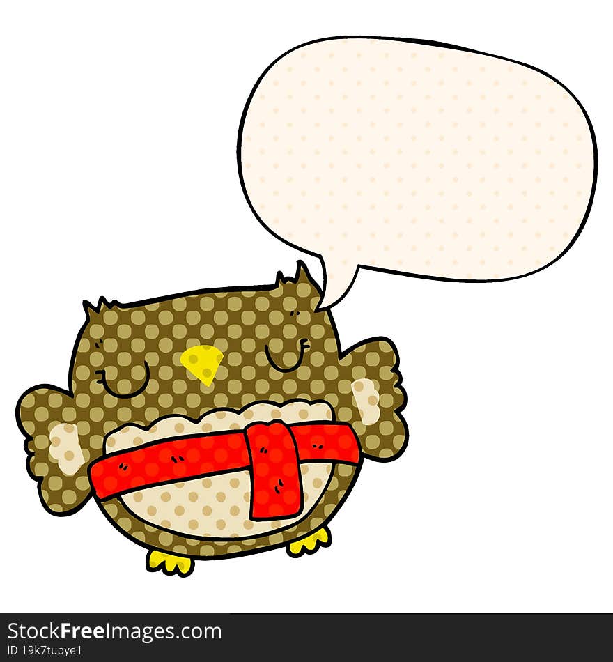 Cartoon Owl And Speech Bubble In Comic Book Style