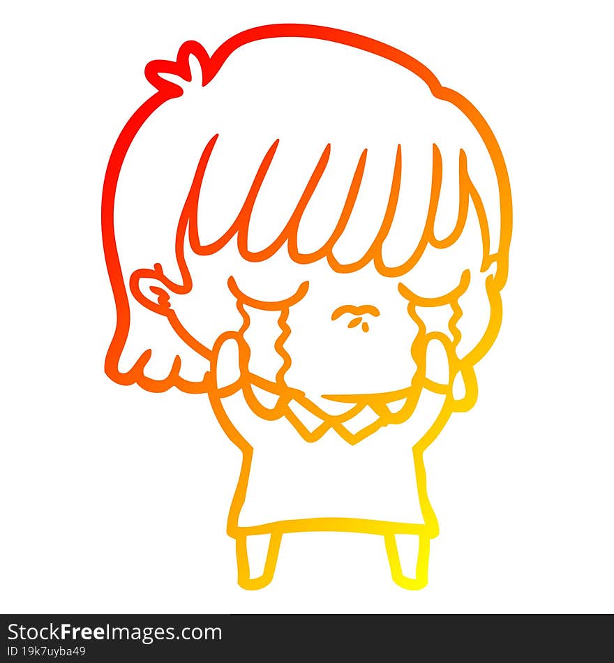 warm gradient line drawing of a cartoon woman crying