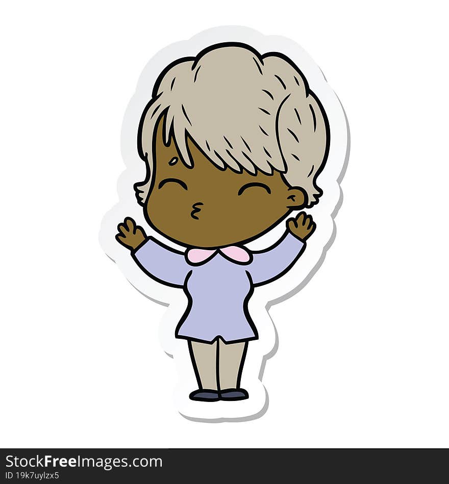 Sticker Of A Cartoon Woman Thinking