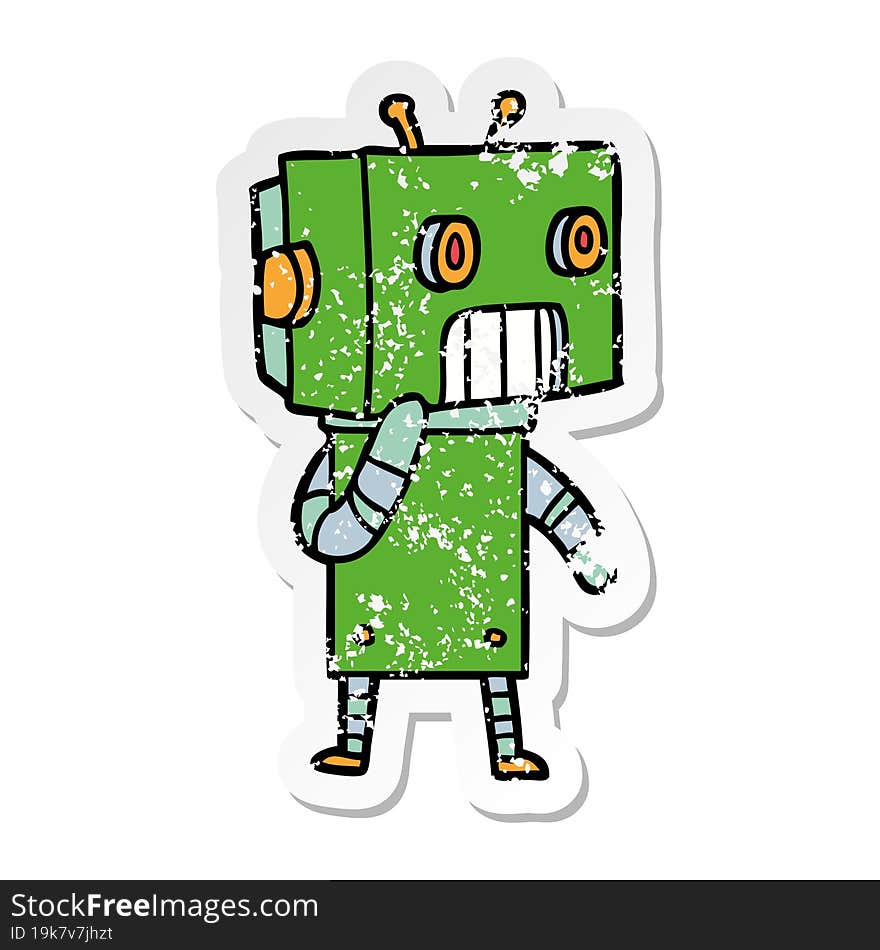 distressed sticker of a cartoon robot