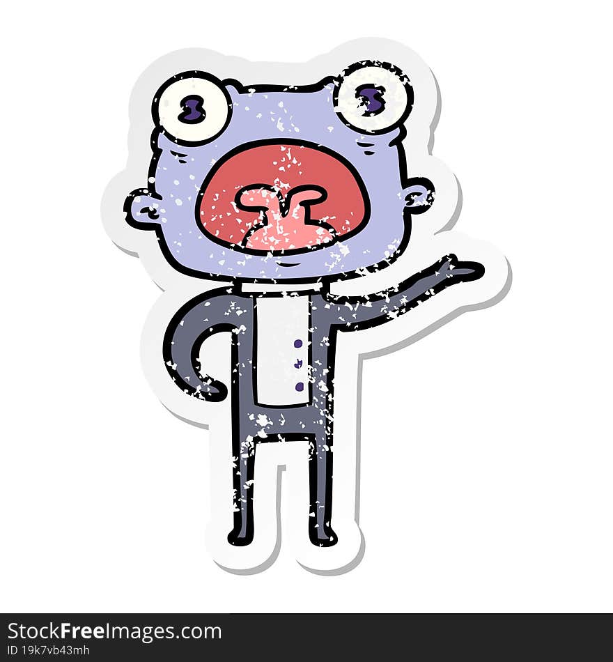 Distressed Sticker Of A Cartoon Weird Alien Communicating