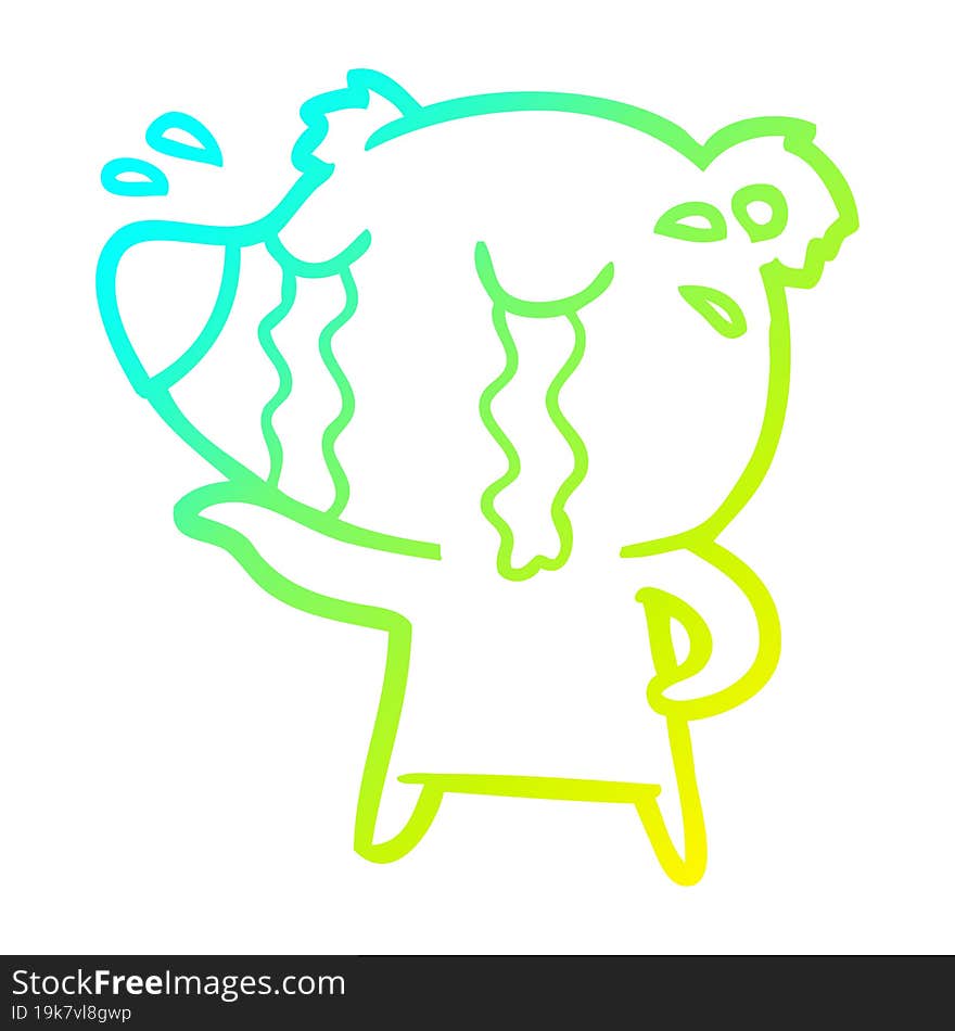 cold gradient line drawing cartoon crying polar bear