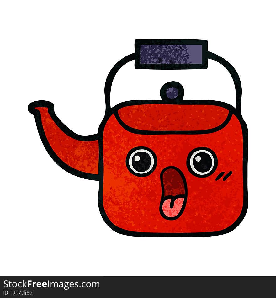 retro grunge texture cartoon of a kettle