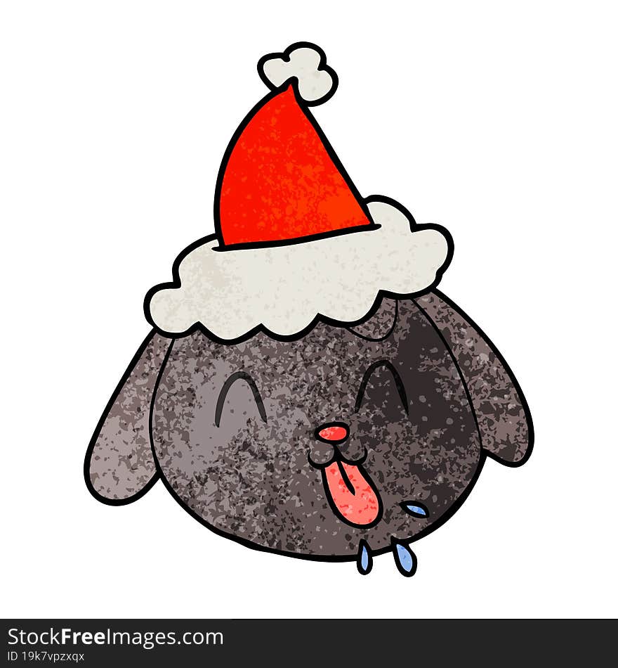 textured cartoon of a dog face wearing santa hat