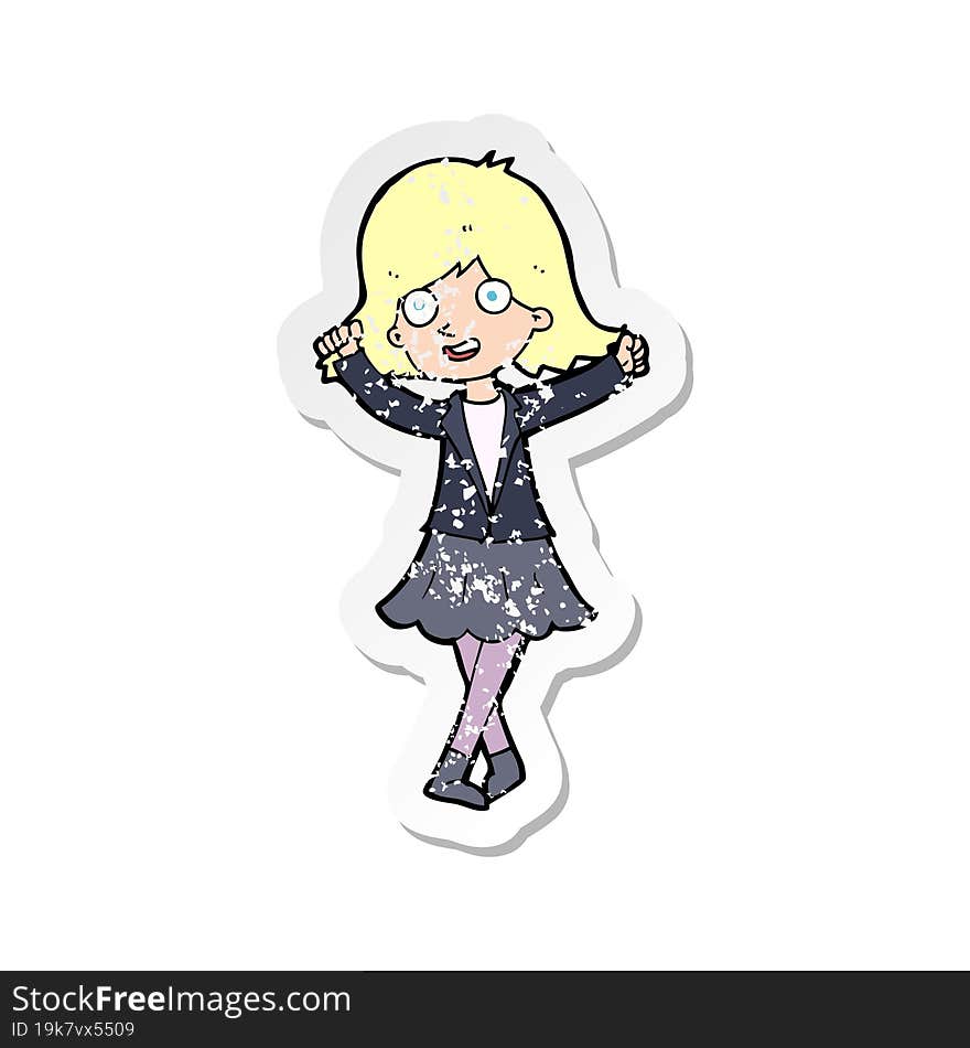 Retro Distressed Sticker Of A Cartoon Happy Girl