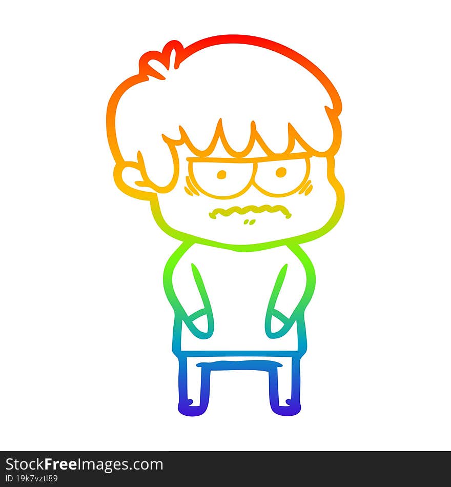 rainbow gradient line drawing annoyed cartoon boy