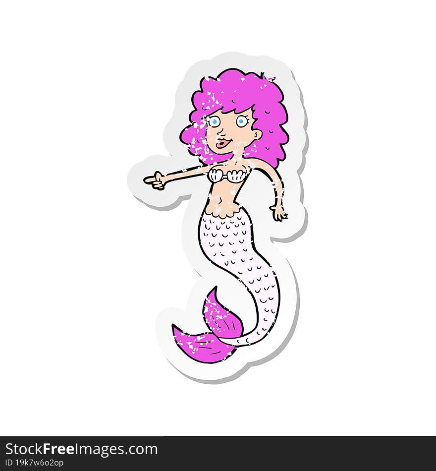 retro distressed sticker of a cartoon pink mermaid