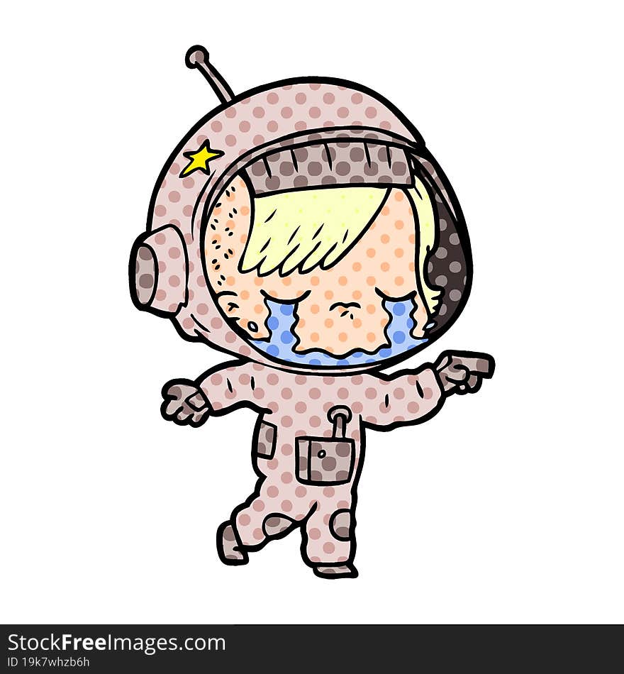 cartoon crying astronaut girl. cartoon crying astronaut girl