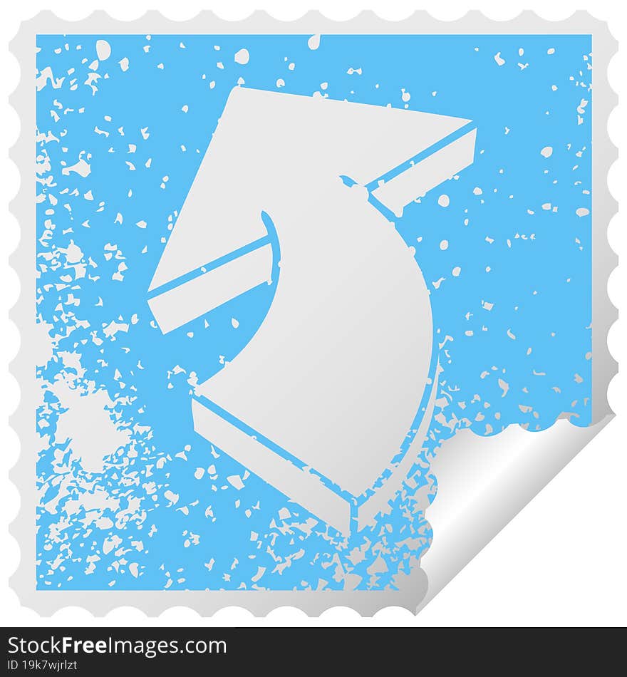 quirky distressed square peeling sticker symbol arrow