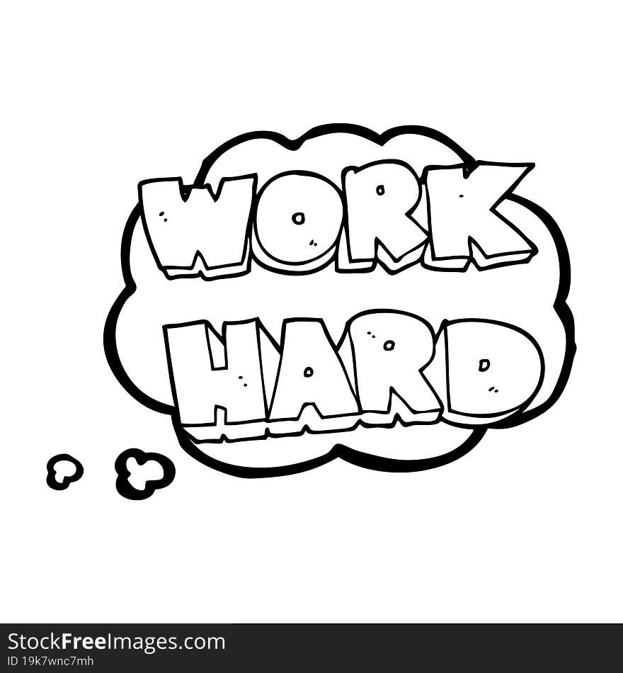 Thought Bubble Cartoon Work Hard Symbol