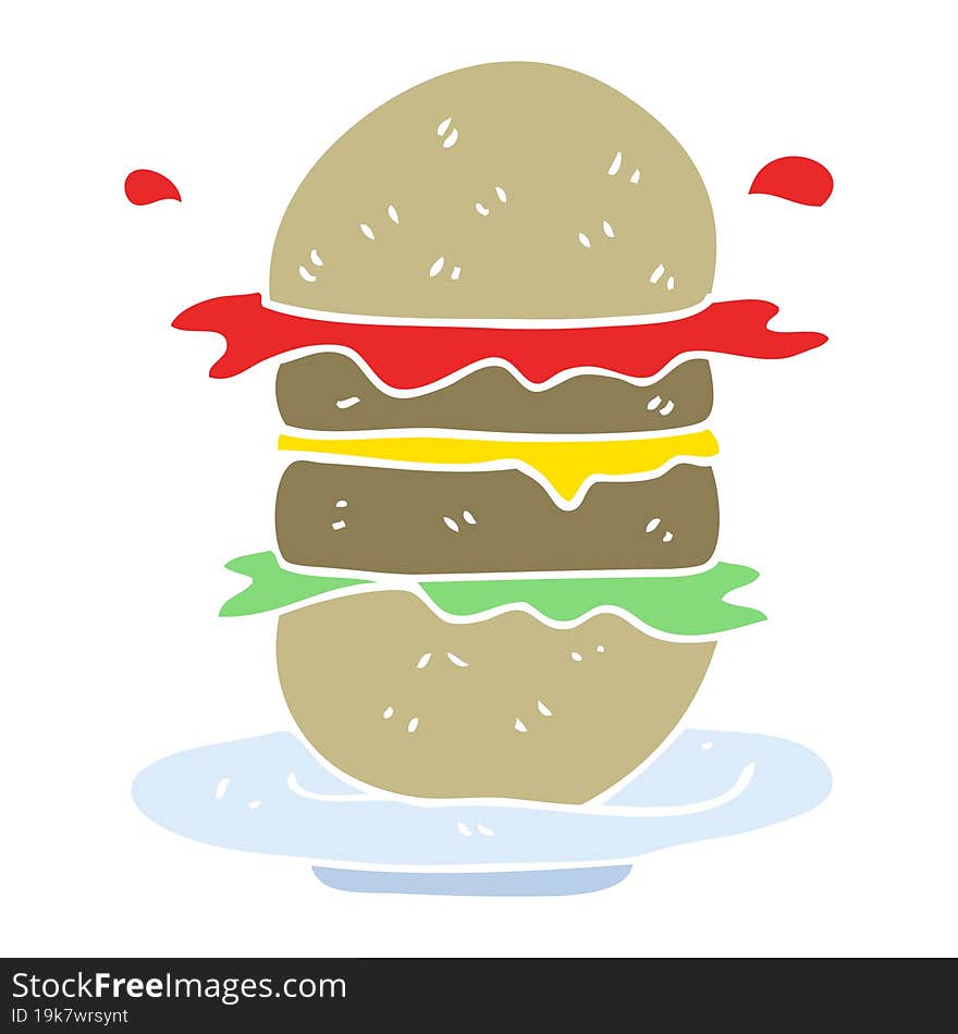 flat color illustration of a cartoon burger