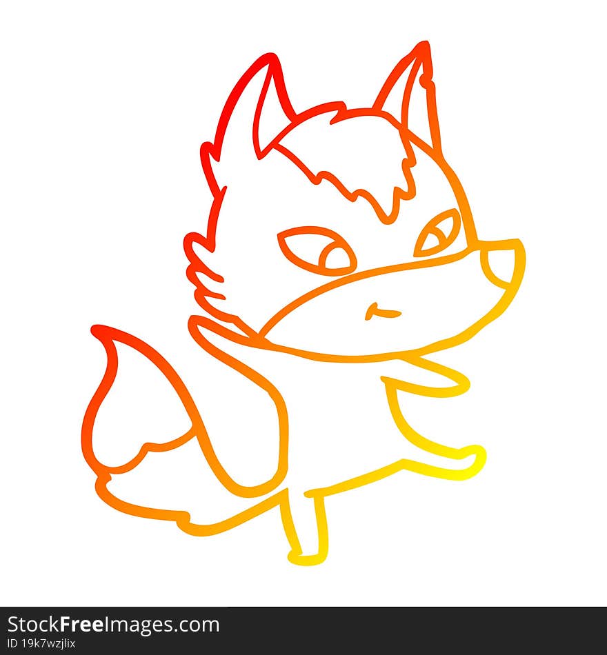 warm gradient line drawing friendly cartoon wolf dancing