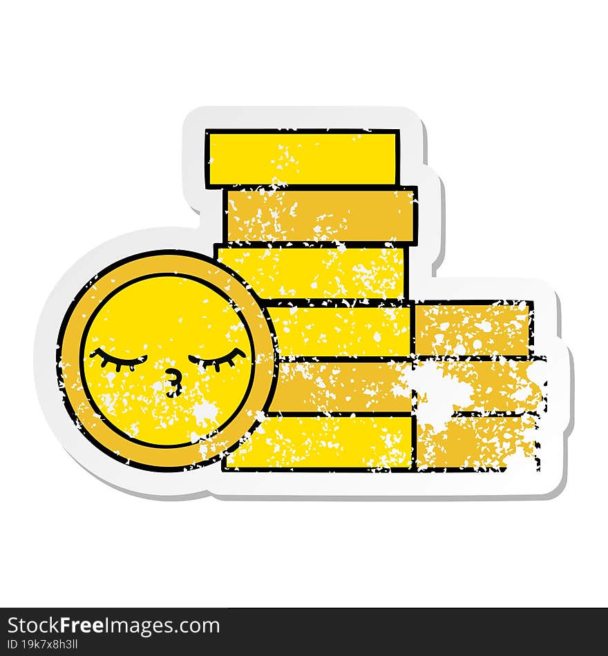 Distressed Sticker Of A Cute Cartoon Coins