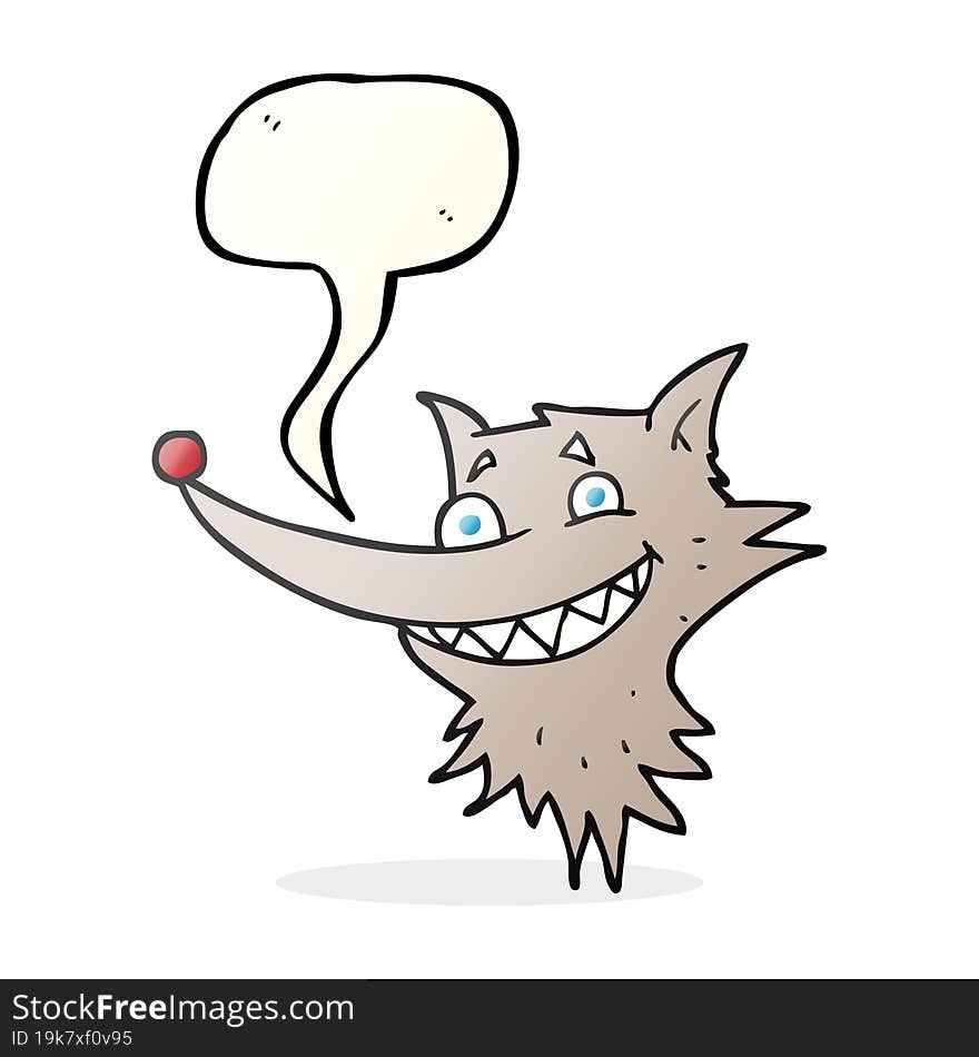 freehand drawn speech bubble cartoon grinning wolf face