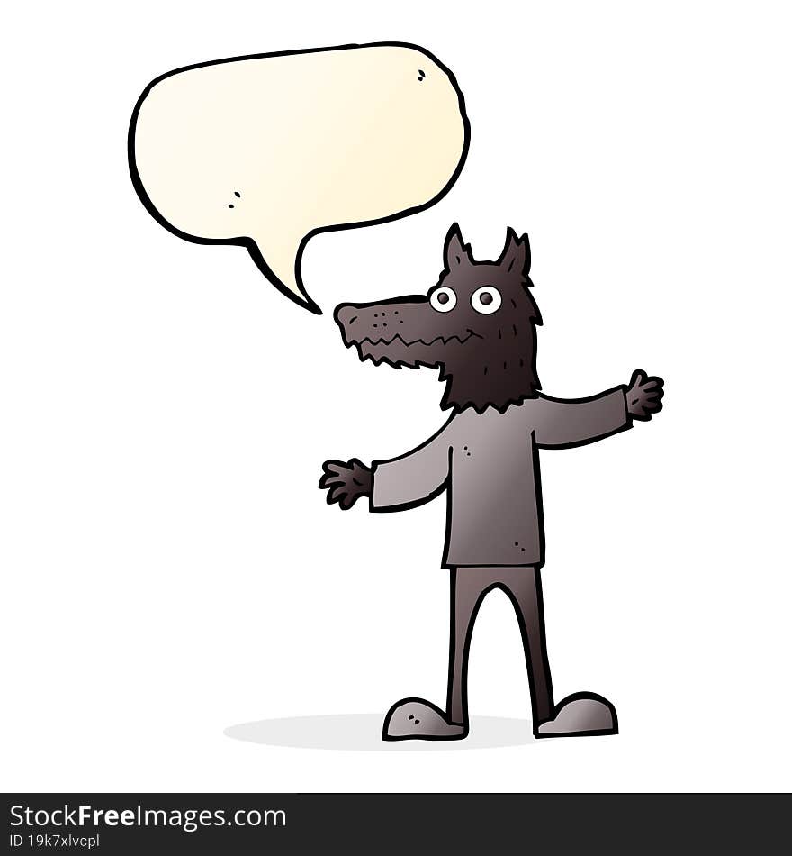 cartoon wolf man with speech bubble