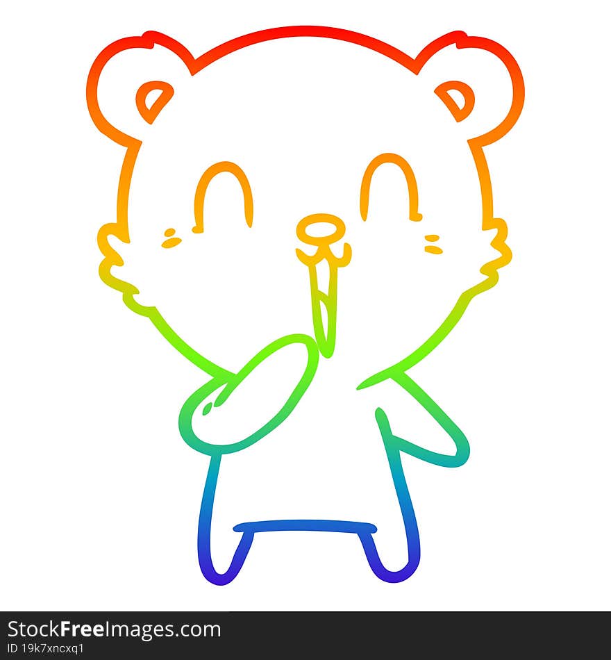 rainbow gradient line drawing of a happy laughing cartoon bear