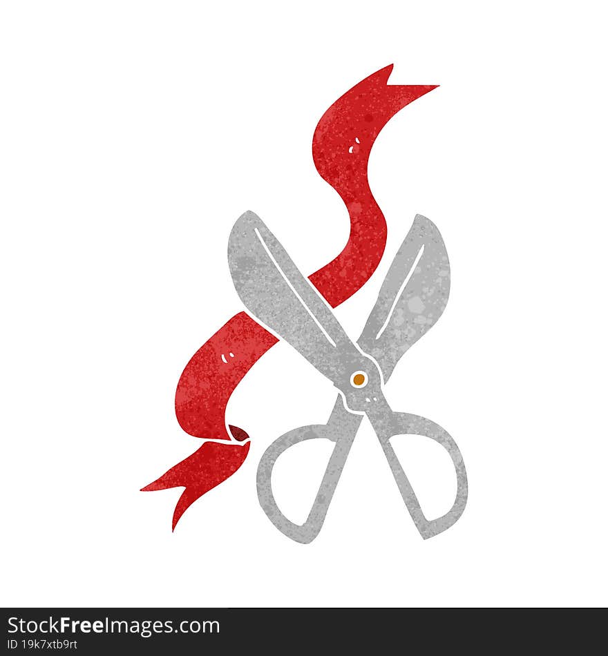 freehand retro cartoon scissors cutting ribbon