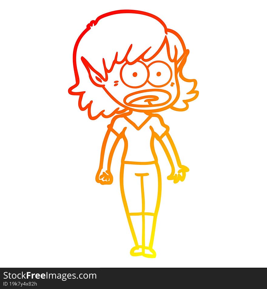 warm gradient line drawing cartoon shocked elf girl