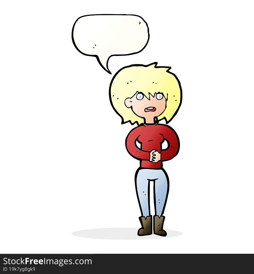 Cartoon Worried Woman With Speech Bubble