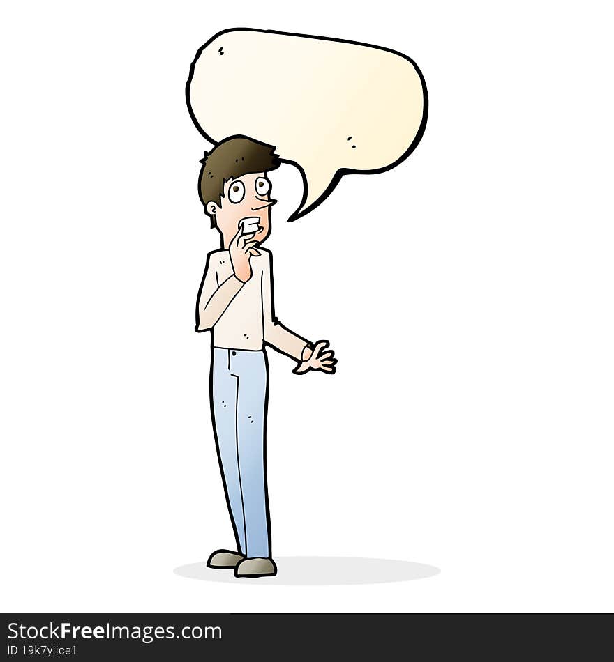 cartoon worried man with speech bubble