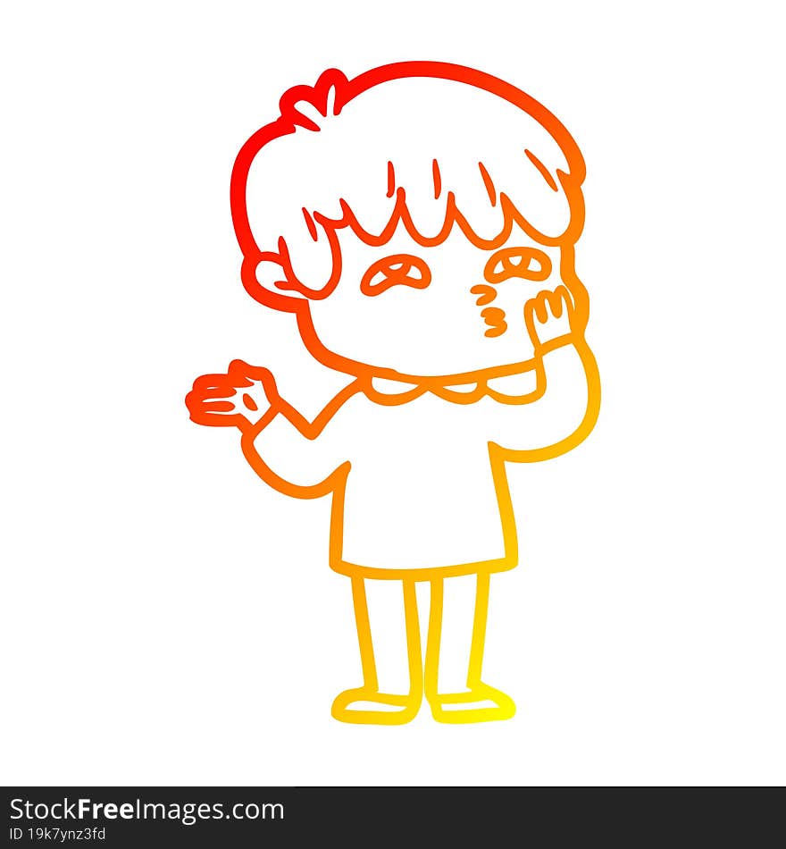 warm gradient line drawing cartoon man confused