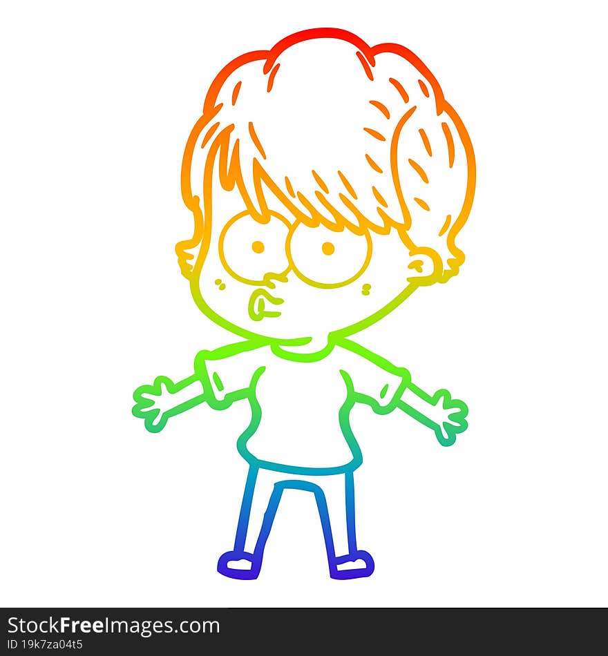 rainbow gradient line drawing of a cartoon woman