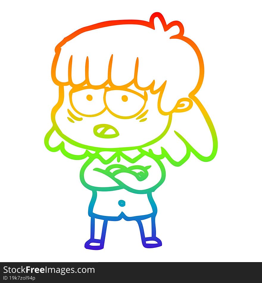 rainbow gradient line drawing cartoon tired woman