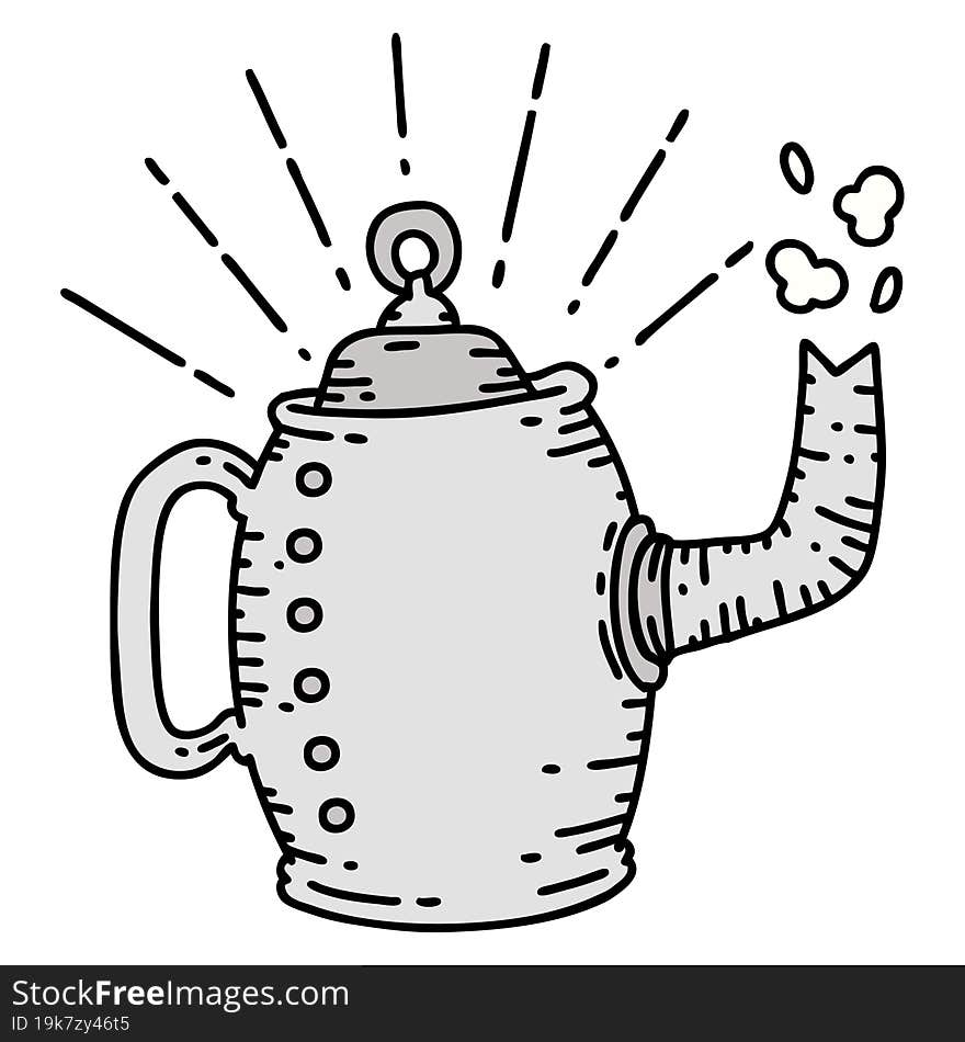 traditional tattoo style old coffee pot steaming