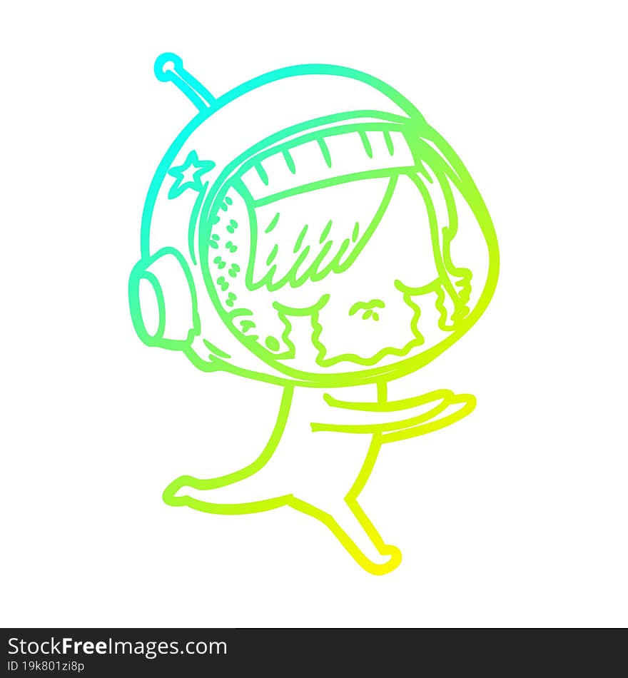 cold gradient line drawing cartoon crying astronaut girl